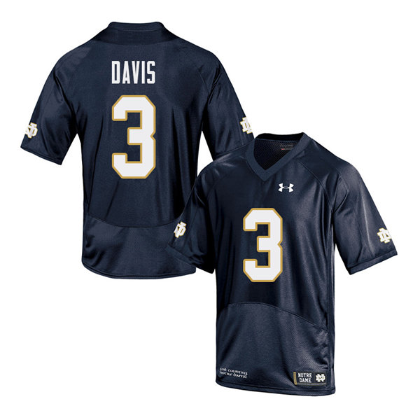 Men #3 Avery Davis Notre Dame Fighting Irish College Football Jerseys Sale-Navy